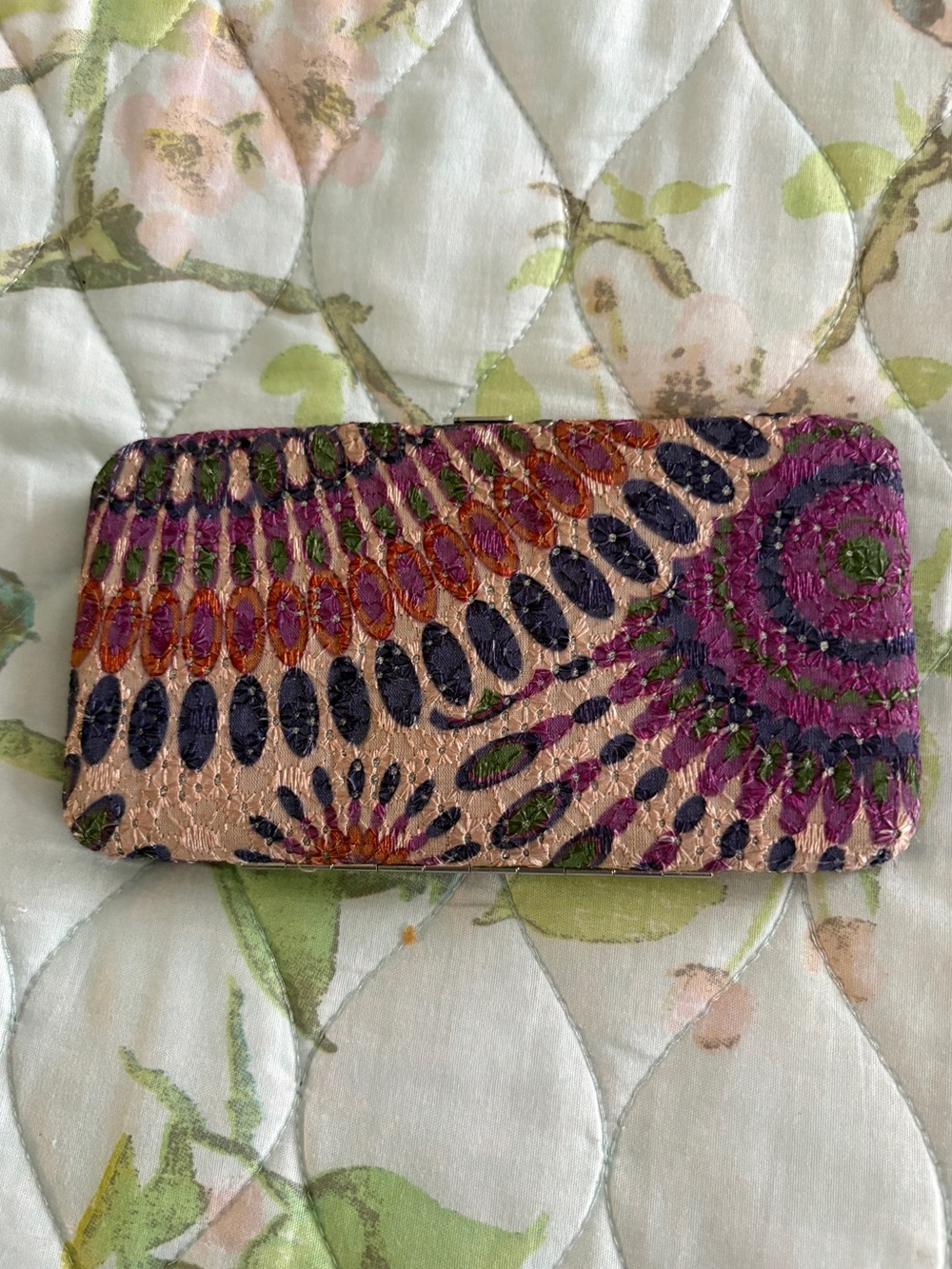 Festival Peacock Pattern Wallet Clutch - Purple Navy & Green